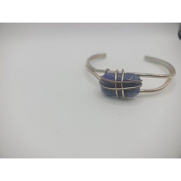Vintage Bracelet Cuff Silver Tone Gold Tone Wire Wrapped Purple Stone Jewelry - Picture 8 of 15